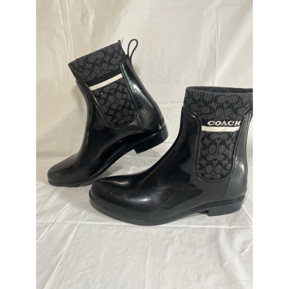 Coach Rivington Black signature C Logo Ankle Rain Boots Size 9 - Picture 8 of 15